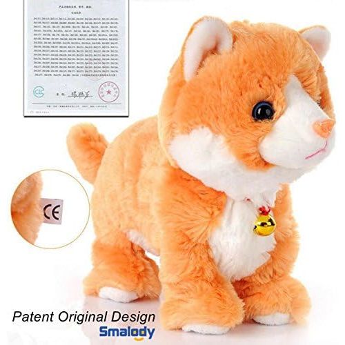  [아마존베스트]Smalody Plush Cat Walking Pet Sound Control Electronic Cat Interactive Toys Electronic Pets Robot Cat Stand Walk Electronic Toys Best Gift for Girls Baby Children (White)