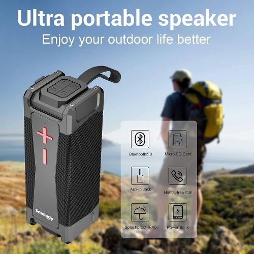  Outdoor Portable Wireless Bluetooth Speakers - Smalody Powerful ?HD Stereo Sound, Rich Bass, IPX6 Waterproof, Built-in Microphone Outdoor Bluetooth 5.0 Speakers for Travel Camping