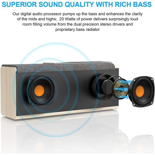  Portable Bluetooth Speakers, Smalody Wooden 20W Power Wireless Speakers, Loud Stereo and Deep Bass, Dual Pairing Speaker with TF Slot AUX for Computer/Phone/Tablet/Projector (Deep