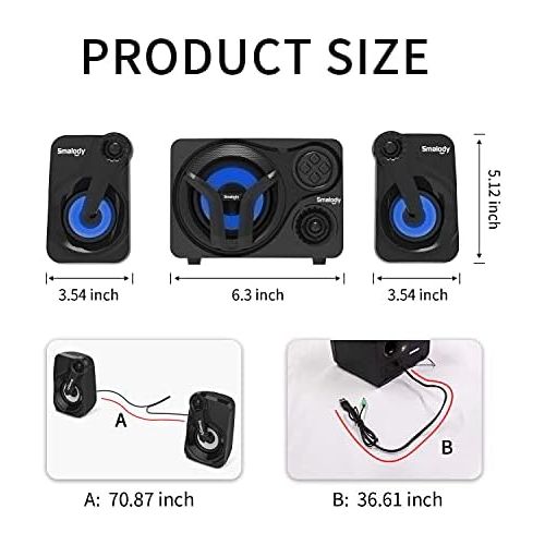  [아마존베스트]Smalody Computer Speaker with Subwoofer, 2.1 Sound System, Cool Colorful LED, Multimedia Speaker with Bluetooth/Line-in/FM/USB/TF Slot, Compatible with Gaming PC, Desktop, Laptop 2