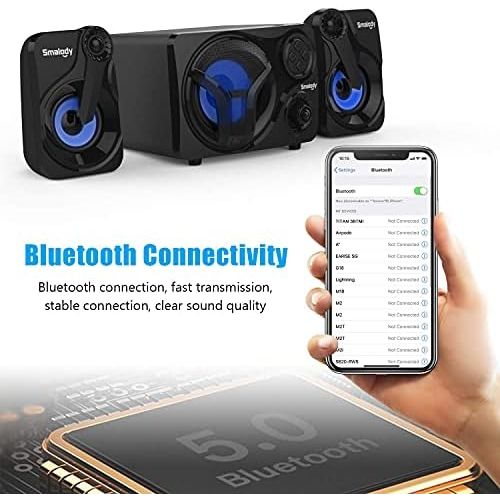  [아마존베스트]Smalody Computer Speaker with Subwoofer, 2.1 Sound System, Cool Colorful LED, Multimedia Speaker with Bluetooth/Line-in/FM/USB/TF Slot, Compatible with Gaming PC, Desktop, Laptop 2