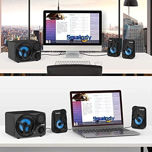  [아마존베스트]Smalody Computer Speaker with Subwoofer, 2.1 Sound System, Cool Colorful LED, Multimedia Speaker with Bluetooth/Line-in/FM/USB/TF Slot, Compatible with Gaming PC, Desktop, Laptop 2