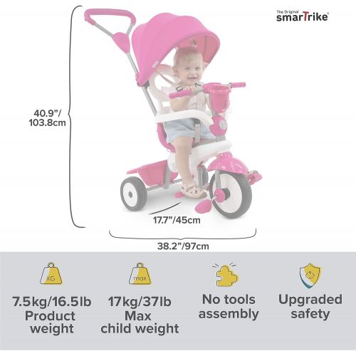  smarTrike Breeze Plus Toddler Tricycle Stroller Push Bike ? Adjustable Trike for Baby, Toddler, Infant Ages 15 Months to 3 Years (Princess Pink)
