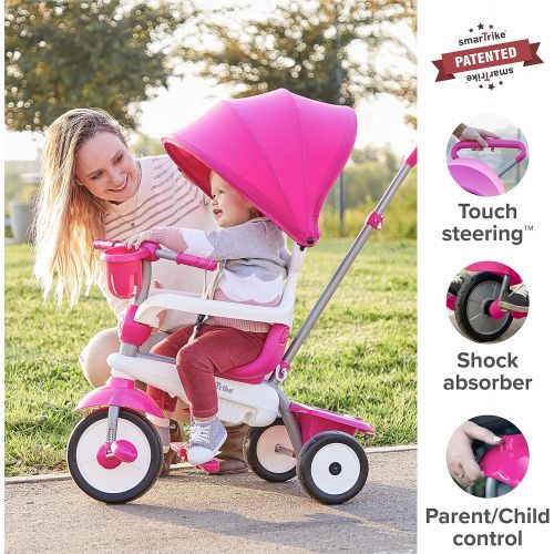  smarTrike Breeze Plus Toddler Tricycle Stroller Push Bike ? Adjustable Trike for Baby, Toddler, Infant Ages 15 Months to 3 Years (Princess Pink)