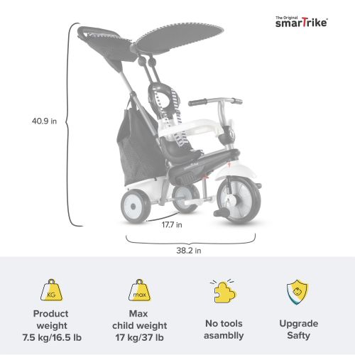  smarTrike Vanilla Plus, 4-in-1 Toddler Tricycle, 15M+, Black & White