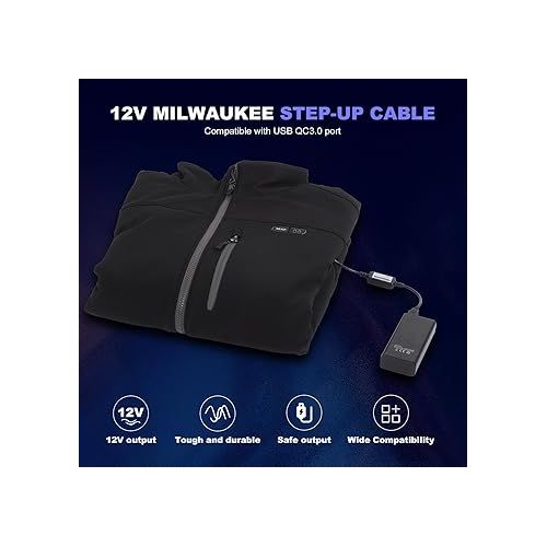  12V Heated Jacket Adapter Charger TypeC Voltage Step-Up Cable for Milwaukee, M12, Dewalt, Makita, Snap-on, Metabo, Craftsman, AEG (Only Support PD Power Bank)