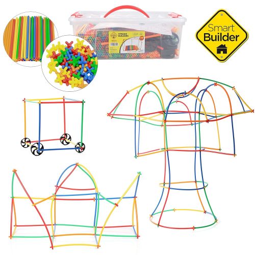  Smart Builder Toys Straws and Connectors Building and Construction Set, Includes 750 Pcs and Free Storage Container