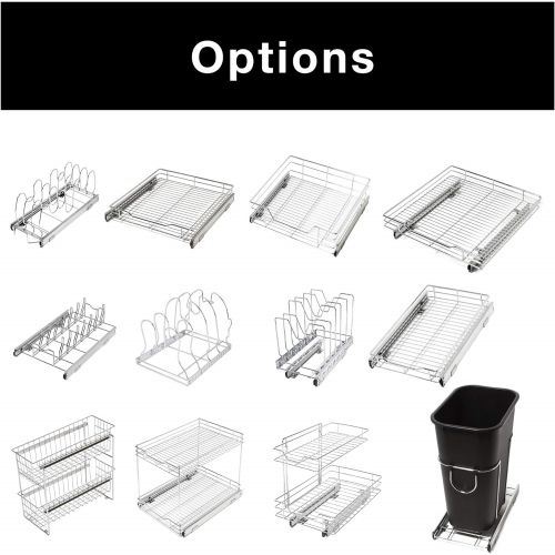  Smart Design 1-Tier Shelf Pull-Out Cabinet Organizer - Extra Large Tall - Roll-Out Extendable Sliding Drawer - Steel Metal - Kitchen (20 Inch x 18-35) [Chrome]