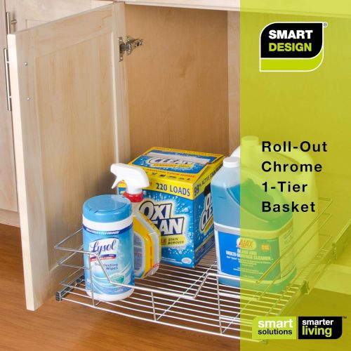  Smart Design 1-Tier Shelf Pull-Out Cabinet Organizer - Extra Large Tall - Roll-Out Extendable Sliding Drawer - Steel Metal - Kitchen (20 Inch x 18-35) [Chrome]