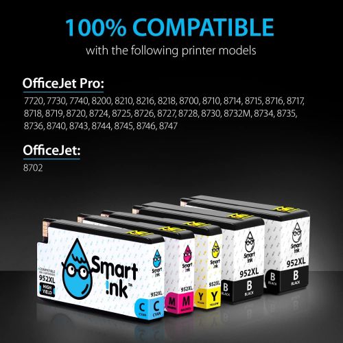  Smart Ink Compatible Ink Cartridge Replacement for HP 952XL 952 XL (5 Combo Pack) to use with OfficeJet Pro 8710 8720 8740 8715 8210 7740 7720 8700 8730 8725 (2 Black, Cyan, Magent