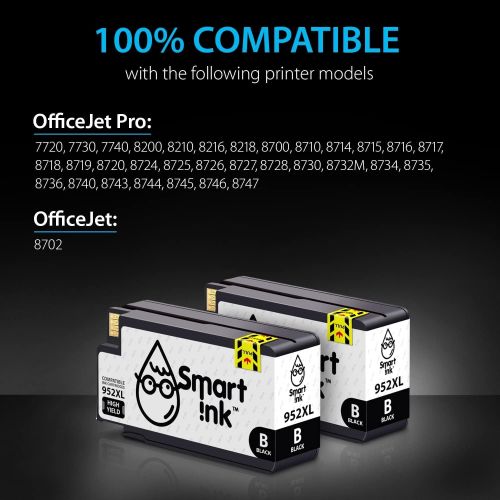  Smart Ink Compatible Ink Cartridge Replacement for HP 952 XL 952XL (2 Black, Pigment Ink Cartridges Combo Pack) to use with OfficeJet Pro 7720 7740 8200 8210 8216 8700 8710 8715 87