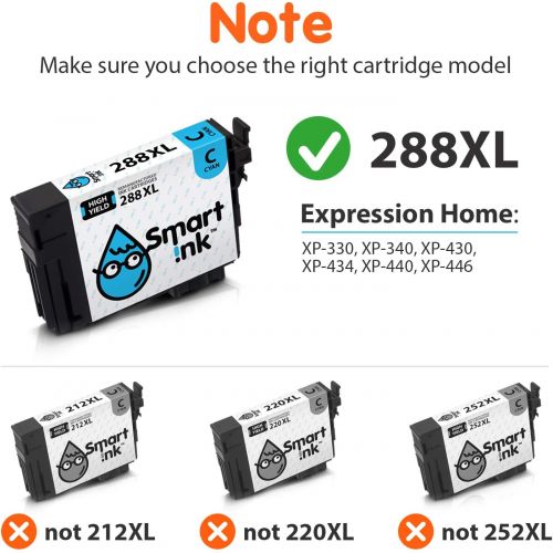 Smart Ink Remanufactured Ink Cartridge Replacement for Epson T288 288XL 288 XL (Black & C/M/Y 4 Combo Pack) to use with Expression Home XP-330 XP-430 XP-434 XP-446 XP-440 XP-340