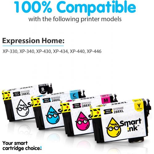  Smart Ink Remanufactured Ink Cartridge Replacement for Epson T288 288XL 288 XL (Black & C/M/Y 4 Combo Pack) to use with Expression Home XP-330 XP-430 XP-434 XP-446 XP-440 XP-340