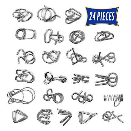  [아마존베스트]Brain Teasers Metal Wire Puzzle Toys - Assorted Metal Puzzle Toys for Gifts, Party Favors, Prizes, Disentanglement Puzzle Unlock Interlock Toys - IQ Puzzle Brain Teaser Set of 24