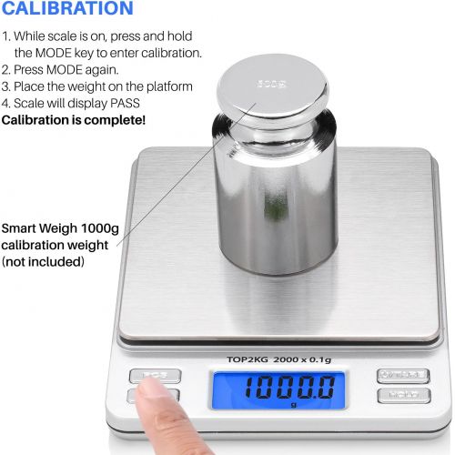  [아마존베스트]Smart Weigh Digital Pro Pocket Scale with Back-Lit LCD Display,Jewelry Scale, Coffee Scale, Food Scale with Tare, Hold and Counting Function, 2000 x 0.1gram