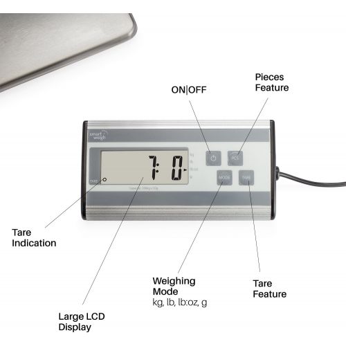  Smart Weigh 440lbs x 6 oz. Digital Heavy Duty Shipping and Postal Scale, with Durable Stainless Steel Large Platform, UPS USPS Post Office Postal Scale and Luggage Scale