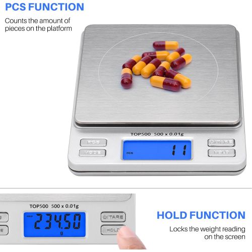  Smart Weigh Digital Pro Pocket Scale 500g x 0.01 Grams ,Jewelry Scale, Coffee Scale, Food Scale with Tare, Hold and PCS Function, 2 Lids Included, Back-Lit LCD Display