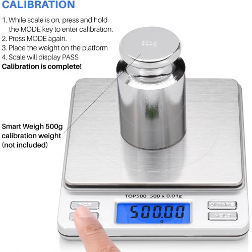  Smart Weigh Digital Pro Pocket Scale 500g x 0.01 Grams ,Jewelry Scale, Coffee Scale, Food Scale with Tare, Hold and PCS Function, 2 Lids Included, Back-Lit LCD Display