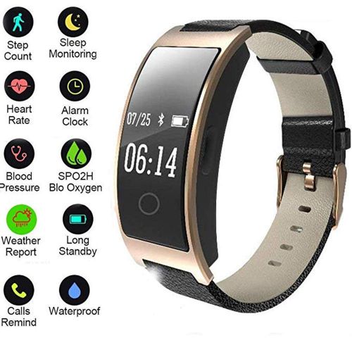  Smart watch Fitness-Tracker 2019, Smart-Armband, mit Blutsauerstoffsattigung Blutdruck-Pulsmesser Schrittzahler IP67 Wasserdichte Sportuhr/Armbanduhr, Stoppuhr - Gold, Schwarz