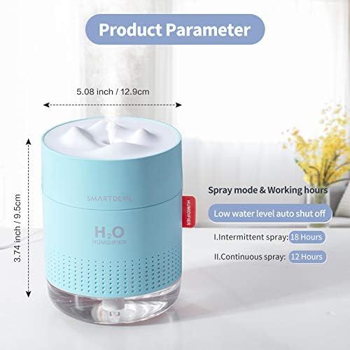  [아마존베스트]SmartDevil, Mini USB Air Humidifier, 500 ml, Ultra Quiet, Up To 12-18 Hours Of Continuous Use, Automatic Shut-off, Portable, Essential Oils Forbidden, 2 Filters