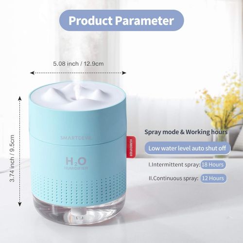  [아마존베스트]SmartDevil, Mini USB Air Humidifier, 500 ml, Ultra Quiet, Up To 12-18 Hours Of Continuous Use, Automatic Shut-off, Portable, Essential Oils Forbidden, 2 Filters