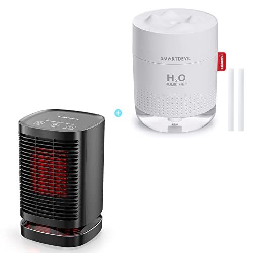  SmartDevil 2 Pack Bundle, Small Space Heater and Small Humidifiers Combine, 70° Oscillating Portable Electric Heater with Thermostat, 1500W/800W Mini Heater for Office, Desk, Bedro