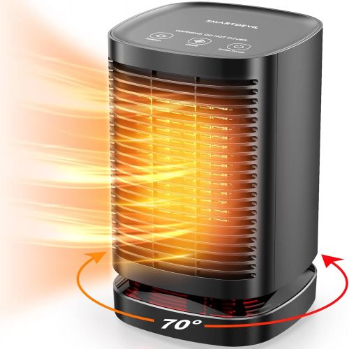  SmartDevil Space Heater, 70° Oscillating Portable Electric Heater, 1500W/800W PTC Ceramic Small Space Heater with 3 Modes, Mini Heater for Office, Desk, Bedroom, Indoor (Black)