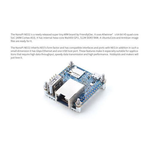  SmartFly INFO NanoPi NEO2 Allwinner H5,64 Bit High-performance,Quad-Core A53 Demo Board, Running UbuntuCore