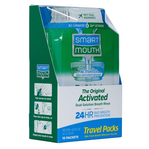  SmartMouth Mouthwash Travel Packets for 24 Hours of Fresh Breath Guaranteed, 12 Boxes, 10 packs each