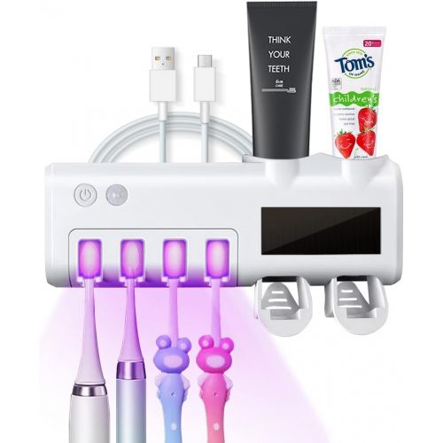  SmartSF Toothbrush Sanitizer, UV Toothbrush Holder Wall Mounted , Bathroom Toothbrush Sanitizer, with 4 Slots and 2 Automatic Toothpaste Dispenser , for Electric / Regular Toothbru