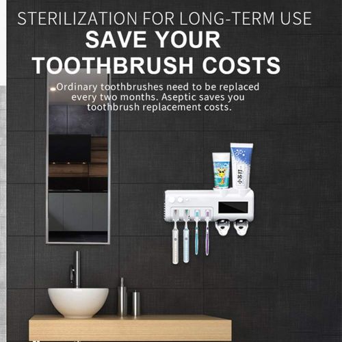  SmartSF Toothbrush Sanitizer, UV Toothbrush Holder Wall Mounted , Bathroom Toothbrush Sanitizer, with 4 Slots and 2 Automatic Toothpaste Dispenser , for Electric / Regular Toothbru