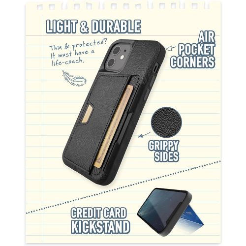  [아마존베스트]Smartish iPhone 12/12 Pro Wallet Case - Wallet Slayer Vol. 2 [Slim Protective Kickstand] Credit Card Holder (Silk) - Black Tie Affair