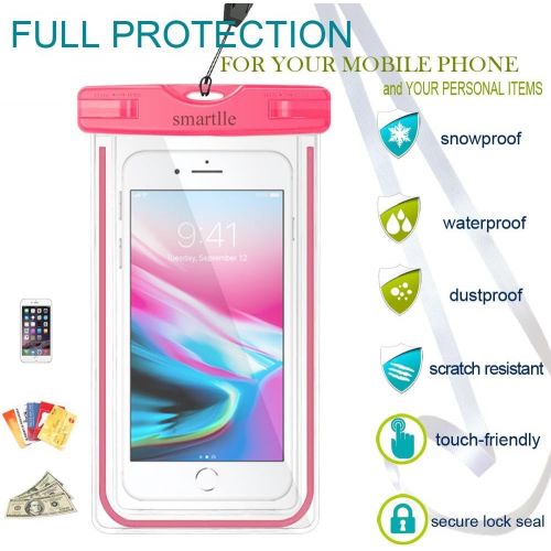  [아마존베스트]Smartlle Waterproof Phone Pouch, Universal Waterproof Phone case, Dry Bag Outdoor Beach Bag for iPhone 11/11 Pro/11 Pro Max/XR/XS Max/X/8 7 6S Plus, Samsung Galaxy, LG, for All Pho