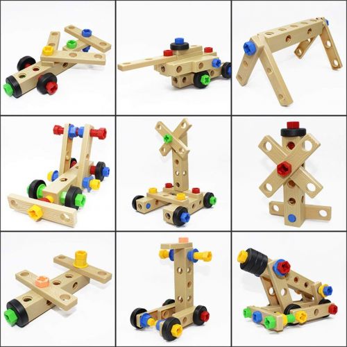  Smartlove1P Kids Building Toys Blocks， DDG-7 Child Screw Nut Combination Dismounting Tool Platform Multifunctional Wood Building Blocks Intellectual Development Toys