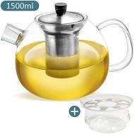 smartpeas Teekanne aus Glas  1500 ml Fassungsvolumen  herausnehmbarer Edelstahlfilter & Ausguss-Filter  hitzebestandiges Borosilikatglas  Plus: Gratis Stoevchen zum Warmhalten