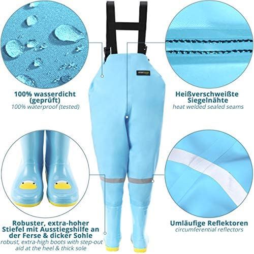  [아마존베스트]smartpeas Kids Waterproof Chest Waders with Rubber Boots Size 20-35 - Ideal Fishing Pants / Waders for Kids + Plus: 1 x socks.