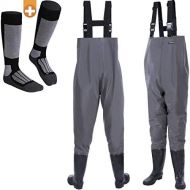 [아마존베스트]Smartpeas Waterproof Breathable PVC Waders with Rubber Boots Size 39-48 - Perfect as Fishing Pants/Waders for Men +Plus: 1 x Thermal Socks...