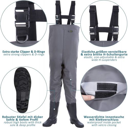  [아마존베스트]Smartpeas Waterproof Breathable PVC Waders with Rubber Boots Size 39-48 - Perfect as Fishing Pants/Waders for Men +Plus: 1 x Thermal Socks...