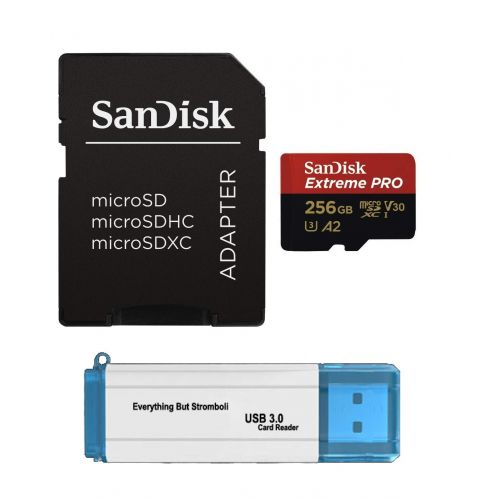 샌디스크 Smartphone camera SanDisk 256GB Micro SDXC Extreme Pro Memory Card Bundle Works with GoPro Hero 7 Black, Silver, Hero7 White UHS-1 U3 A2 Plus (1) Everything But Stromboli (TM) 3.0 Micro/SD Card Read