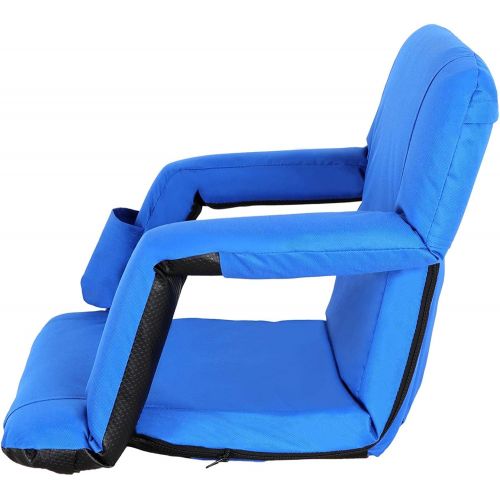  Smartxchoices Blue Padded Stadium Seat Chair for Bleachers with Backs and Cushion Water Resistant, 6 Reclining Positions