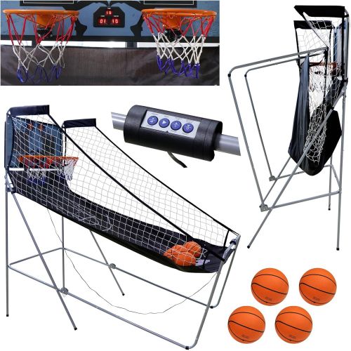 [아마존베스트]Smartxchoices 2-Player 8-in-1 Indoor Arcade Basketball Game Dual LED Scoreboard Folding Electronic Basketball Hoop w/ 4 Balls Inflation Pump - Kids Home Pro Shooting
