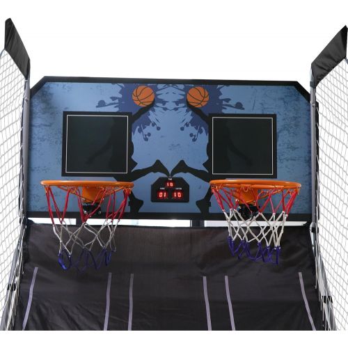  [아마존베스트]Smartxchoices 2-Player 8-in-1 Indoor Arcade Basketball Game Dual LED Scoreboard Folding Electronic Basketball Hoop w/ 4 Balls Inflation Pump - Kids Home Pro Shooting