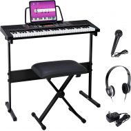 [아마존베스트]Smartxchoices 61-Key Portable Electronic Keyboard Piano LCD Display Keyboard Kit with Adjustable Stand, Stool, Headphones, Microphone & Music Stand