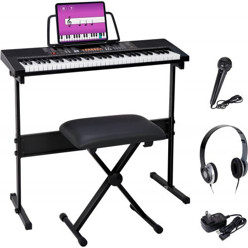  [아마존베스트]Smartxchoices 61-Key Portable Electronic Keyboard Piano LCD Display Keyboard Kit with Adjustable Stand, Stool, Headphones, Microphone & Music Stand