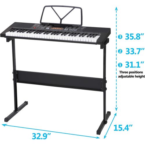  [아마존베스트]Smartxchoices 61-Key Portable Electronic Keyboard Piano LCD Display Keyboard Kit with Adjustable Stand, Stool, Headphones, Microphone & Music Stand