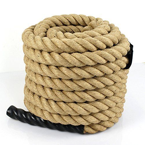  Smartxchoices 1.5 Diameter 50ft Battle Rope Twisted Manila Jute Rope Fitness Hemp Rope with Shirk End Caps Natural Color