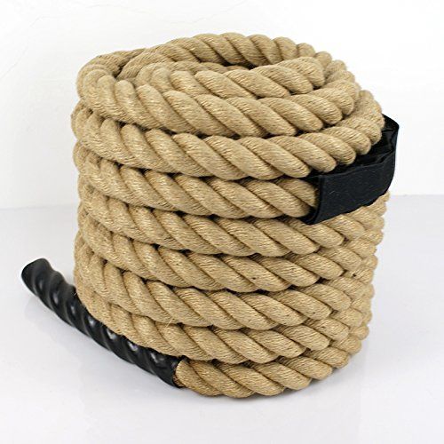  Smartxchoices 1.5 Diameter 50ft Battle Rope Twisted Manila Jute Rope Fitness Hemp Rope with Shirk End Caps Natural Color