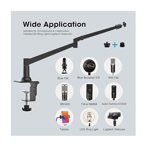  Smatree Mic Arm Desk Mount for Shure SM7B/SM58/MV7/AT2020 Mic, Shure SM7B Mic Stand, Metal Mic Arm Stand with 5/8