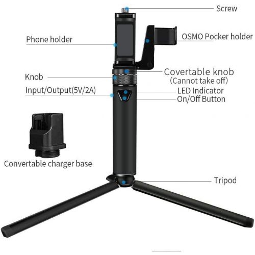  Smatree Portable Osmo Pocket 2 PowerStick(Power Bank) Compatible for DJI Osmo Pocket 2 & DJI Osmo Pocket 1, Handheld Smartphone Holder Mount Bracket with Tripod for Osmo Pocket Cam