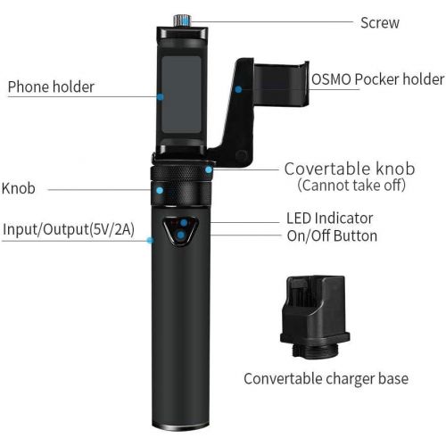  Smatree Portable Osmo Pocket 2 PowerStick(Power Bank) Compatible for DJI Osmo Pocket 2 & DJI Osmo Pocket, Handheld Smartphone Holder Mount Bracket for Osmo Pocket Camera